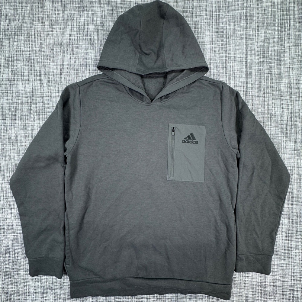 Adidas Mens Approx Large Hoodie Dark Gray Fleece Pullover Zip Chest Pocket Logo
